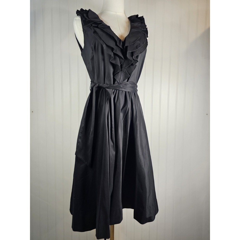 Suzi Chin For Maggy Boutique Black Wrap Dress Capsleeve Ruffle Women's 4